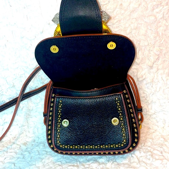 Miu Miu Rare Dahlia Madras Crystal Rhinestone Stud Black Leather Bag Purse - Picture 9 of 15